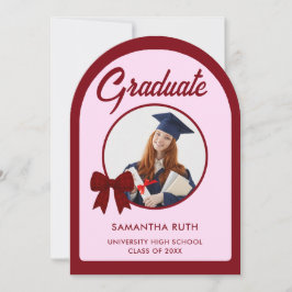 Burgundy Gingham Bow Arch Photo Graduation Party Inbjudningar
