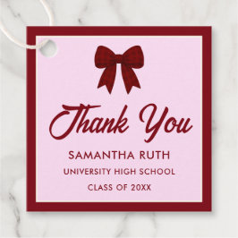 Burgundy Gingham Bow Graduation Party Favor Tags Gåvor Etiketter