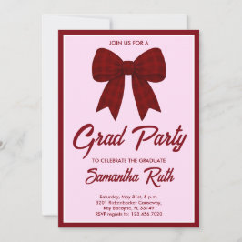 Burgundy Gingham Bow Graduation Party Inbjudningar