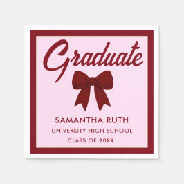 Burgundy Gingham Bow Graduation Party Pappersservett