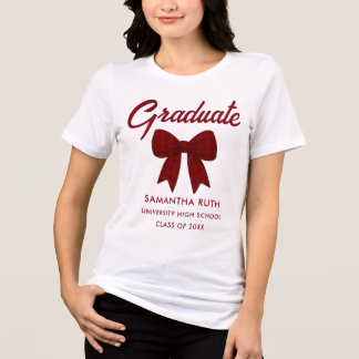Burgundy Gingham Bow Graduation T Shirt