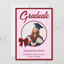 Burgundy Gingham Bow Photo Graduation Announcement Meddelande