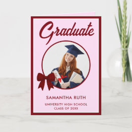 Burgundy Gingham Bow Photo Graduation  Kort