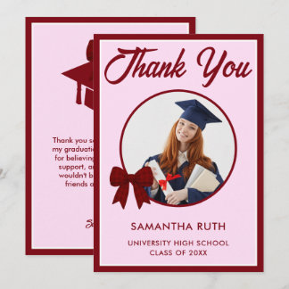 Burgundy Gingham Bow Photo Graduation Tack Kort