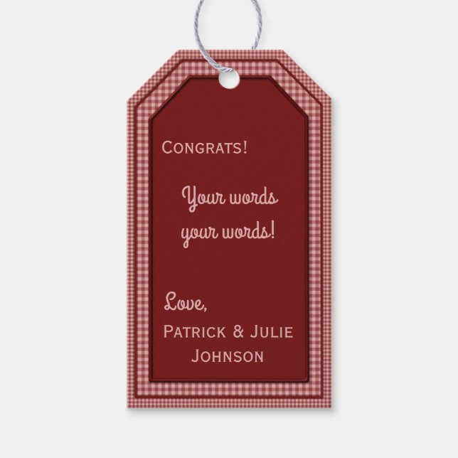 Burgundy Gingham-HANG/GIFT MÄRKRE TEMPLATE Presentetikett (Framsidan)
