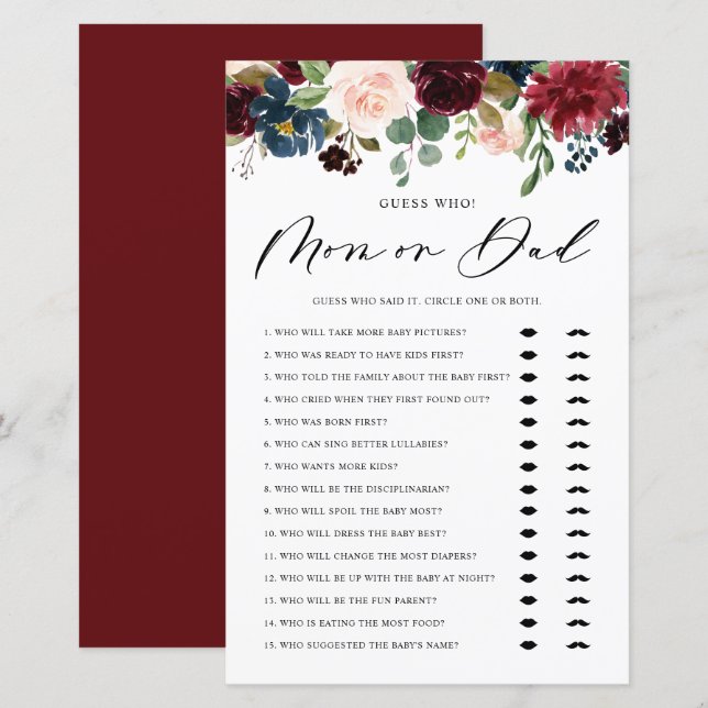 Burgundy Gissa vem som spelar Mamma eller Pappa-ba (Fram/baksida)