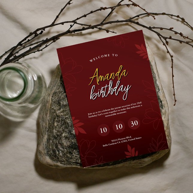 Burgundy Glam Blommigt 23:e födelsedagsinbjudan Inbjudningar (Skapare uppladdad)