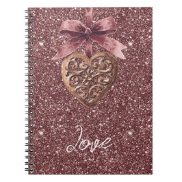 Burgundy Glitter Bow Heart Anteckningsbok