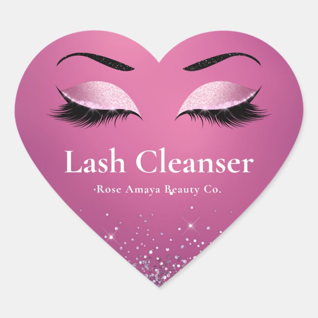 Burgundy Glitter Elegant Lash Cleanser Shampoo Hjärtformat Klistermärke (Framsida)