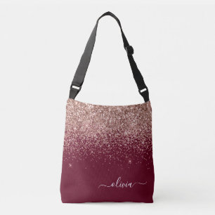 Burgundy Glitter Monogram Rosa ros Guld Axelväska