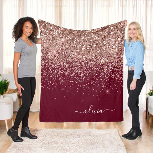 Burgundy  Glitter Monogram Rosa ros Guld Fleecefilt