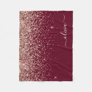 Burgundy Glitter Monogram Rosa ros Guld Fleecefilt