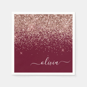 Burgundy  Glitter Monogram Rosa ros Guld Pappersservett
