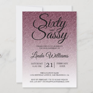 Burgundy Glitter Ombre 60 och Sassy 60:e födelseda Inbjudningar