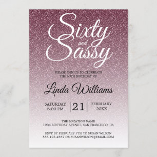 Burgundy Glitter Ombre 60 och Sassy 60:e födelseda Inbjudningar
