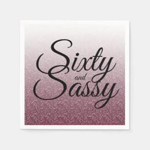 Burgundy Glitter Ombre 60 och Sassy 60:e födelseda Pappersservett