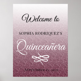 Burgundy Glitter Quinceañera 15:e födelsedag Välko Poster