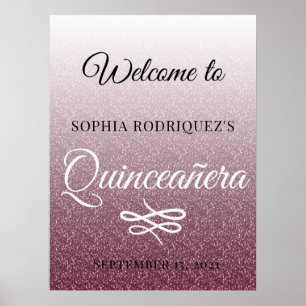 Burgundy Glitter Quinceañera 15:e födelsedag Välko Poster