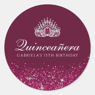 Burgundy Glitter Quinceanera Runt Klistermärke