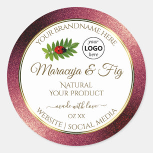 Burgundy Glitter White Product Labels Ladybug Logo Runt Klistermärke