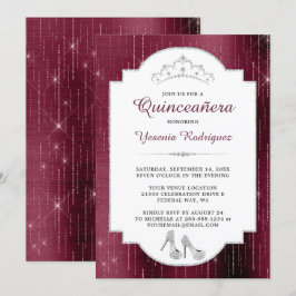 Burgundy Gnistra Diamond Tiara Quinceañera Inbjudningar