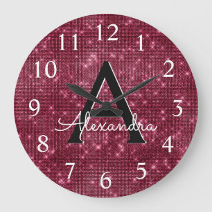 Burgundy Gnistra Shimmer Monogram Namn & Initial Stor Klocka