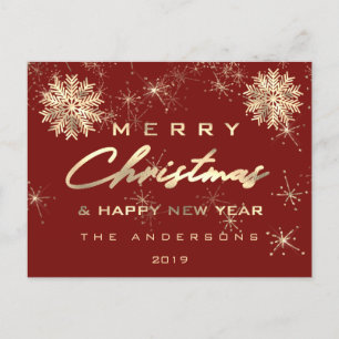 Burgundy god jul Gott nytt år Snö Guld Vykort