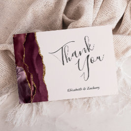 Burgundy Gold Agate Blush Bröllopsplatt Tack Kort