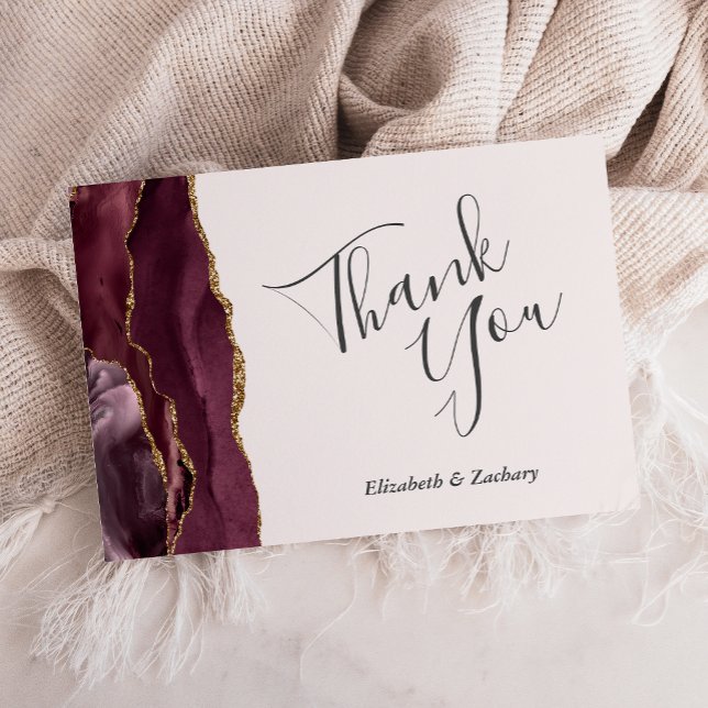 Burgundy Gold Agate Blush Bröllopsplatt Tack Kort (Skapare uppladdad)