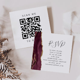 Burgundy Gold Agate Bröllops QR Code RSVP Tilläggskort