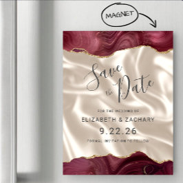 Burgundy Gold Agate Elfenbenssilke Save the Date Magnetisk Inbjudningskort