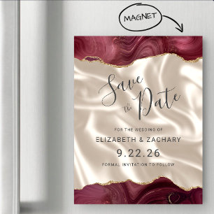 Burgundy Gold Agate Elfenbenssilke Save the Date Magnetisk Inbjudningskort