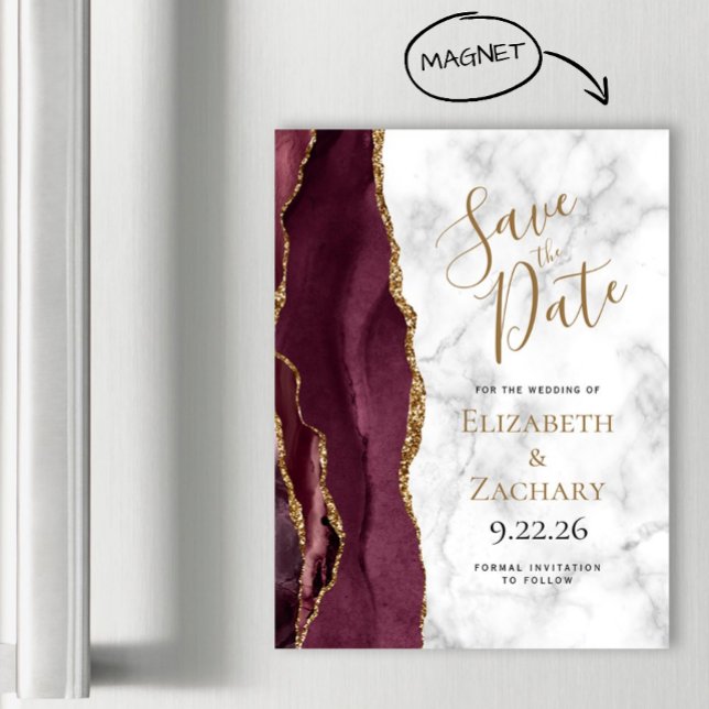 Burgundy Gold Agate Marble Magnetiskt Spara Datum (Skapare uppladdad)