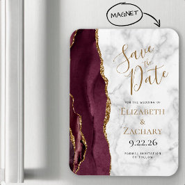 Burgundy Gold Agate Marble Spara datum Magnet