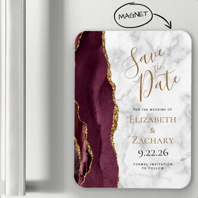 Burgundy Gold Agate Marble Spara datum Magnet (Skapare uppladdad)