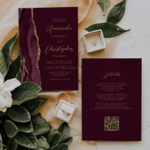 Burgundy Gold Agate QR-kod Bröllop