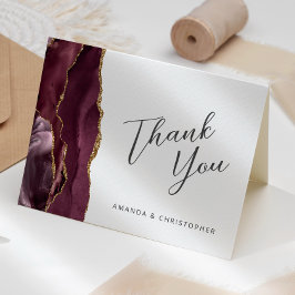Burgundy Gold Agate Script Bröllop Tackkort Kort