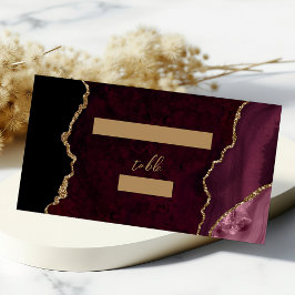 Burgundy Gold Agate Script Bröllopsbord Placeringskort