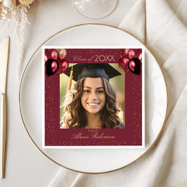 Burgundy Gold Balloons Graduation Party Photo Pappersservett