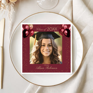 Burgundy Gold Balloons Graduation Party Photo Pappersservett