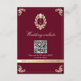 Burgundy Gold Baroque Wedding Website QR Card Tilläggskort