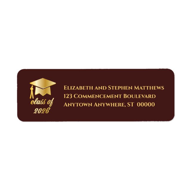 Burgundy | Gold Class of 2026 Graduation Cap Label Returadress Etikett (Framsidan)