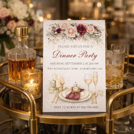 Burgundy Gold Dinner Party Invitation Inbjudningar