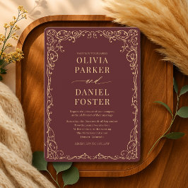Burgundy Gold Elegant Modern Wedding Inbjudningar