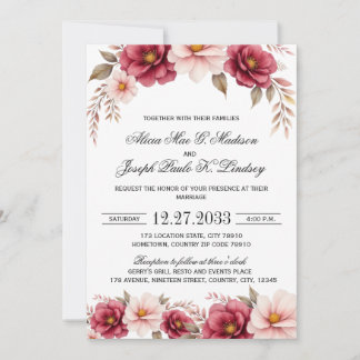 Burgundy Gold Elegant Modern Wedding Invitation Inbjudningar