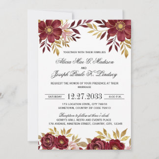 Burgundy Gold Elegant Modern Wedding Invitation Inbjudningar