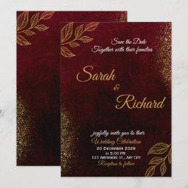 Burgundy Gold Elegant Wedding Invitation Inbjudningar