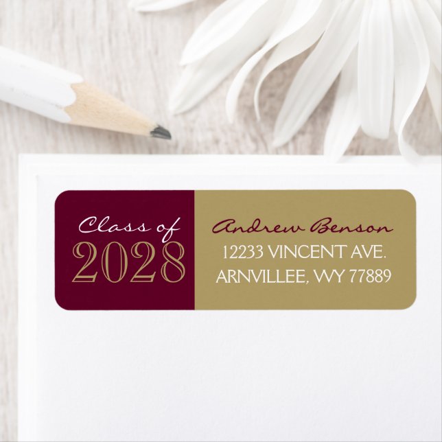 Burgundy & Gold Examen Returadress Etikett (Insitu)