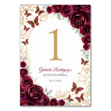Burgundy Gold Floral Quinceanera
