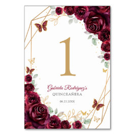 Burgundy Gold Floral Quinceanera Bordsnummer